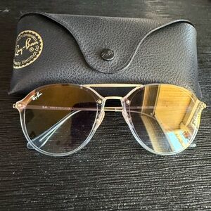 Ray-Ban Gold Frame Sunglasses with Blue Clear Lenses